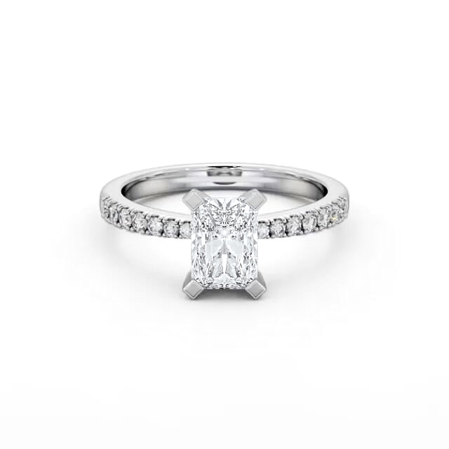 Radiant Diamond Engagement Ring 18K White Gold Solitaire With Side Stones - Emeline ENRA18S_WG_HAND