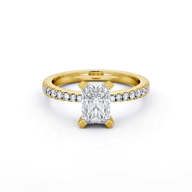 Radiant Diamond Engagement Ring 18K Yellow Gold Solitaire With Side Stones - Emeline ENRA18S_YG_HAND
