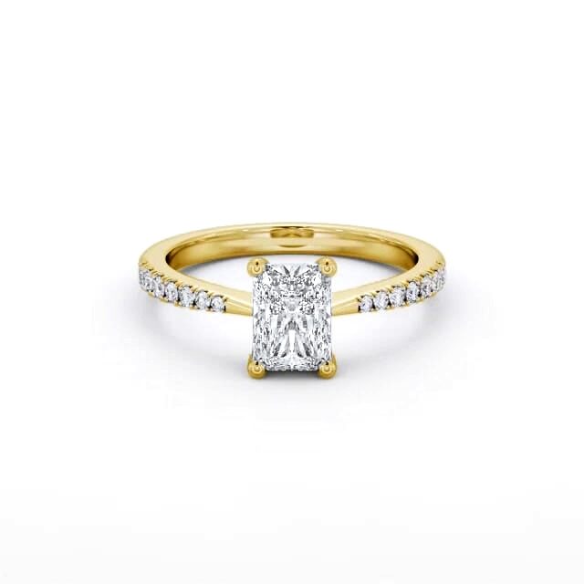 Radiant Diamond Engagement Ring 18K Yellow Gold Solitaire With Side Stones - Orla ENRA20S_YG_HAND