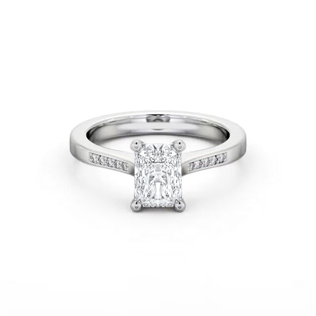 Radiant Diamond Engagement Ring 18K White Gold Solitaire With Side Stones - Delphine ENRA21S_WG_HAND