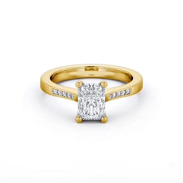 Radiant Diamond Engagement Ring 18K Yellow Gold Solitaire With Side Stones - Delphine ENRA21S_YG_HAND