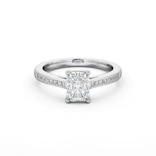 Radiant Diamond Engagement Ring Palladium Solitaire With Side Stones - Aurielle ENRA22S_WG_HAND
