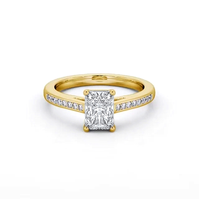 Radiant Diamond Engagement Ring 18K Yellow Gold Solitaire With Side Stones - Aurielle ENRA22S_YG_HAND