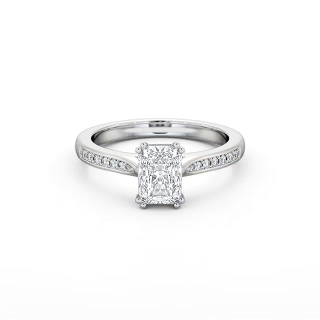 Radiant Diamond Engagement Ring 18K White Gold Solitaire With Side Stones - Malayna ENRA23S_WG_HAND