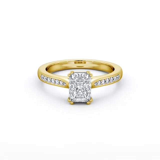 Radiant Diamond Engagement Ring 18K Yellow Gold Solitaire With Side Stones - Malayna ENRA23S_YG_HAND