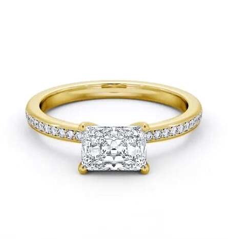 Radiant Diamond East To West Engagement Ring 18K Yellow Gold Solitaire ENRA27S_YG_THUMB1