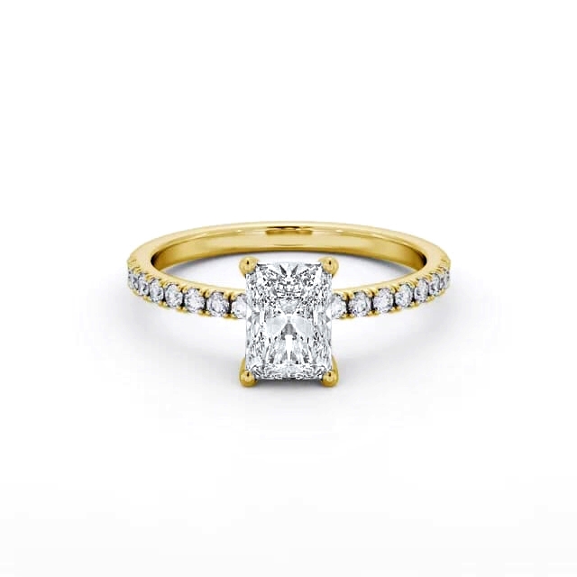 Radiant Diamond Engagement Ring 18K Yellow Gold Solitaire With Side Stones - Meklit ENRA28S_YG_HAND
