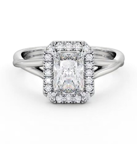Halo Radiant Diamond Crossover Band Engagement Ring 18K White Gold ENRA31_WG_THUMB1