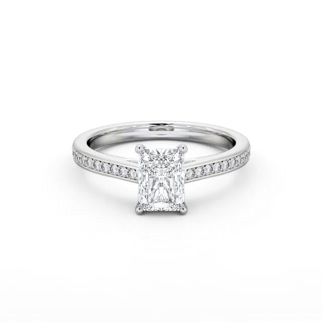 Radiant Diamond Engagement Ring 18K White Gold Solitaire With Side Stones - Rosie ENRA31S_WG_HAND
