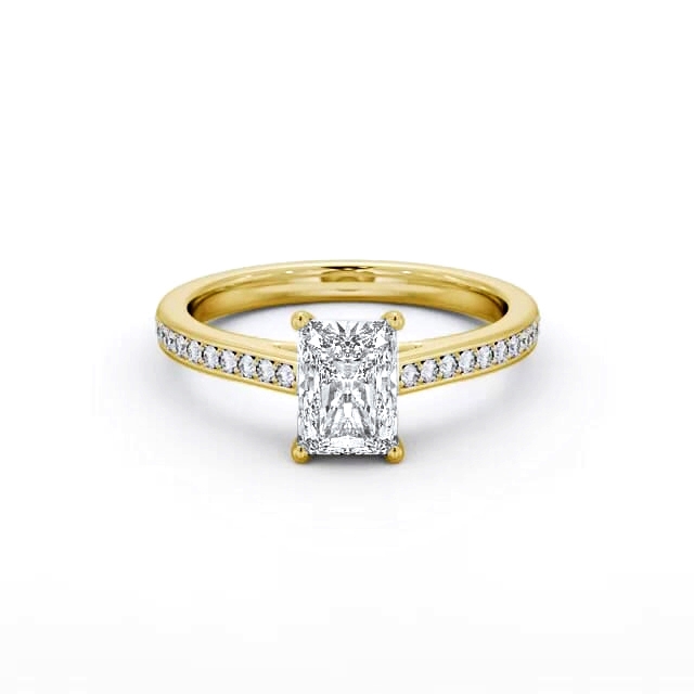 Radiant Diamond Engagement Ring 18K Yellow Gold Solitaire With Side Stones - Rosie ENRA31S_YG_HAND