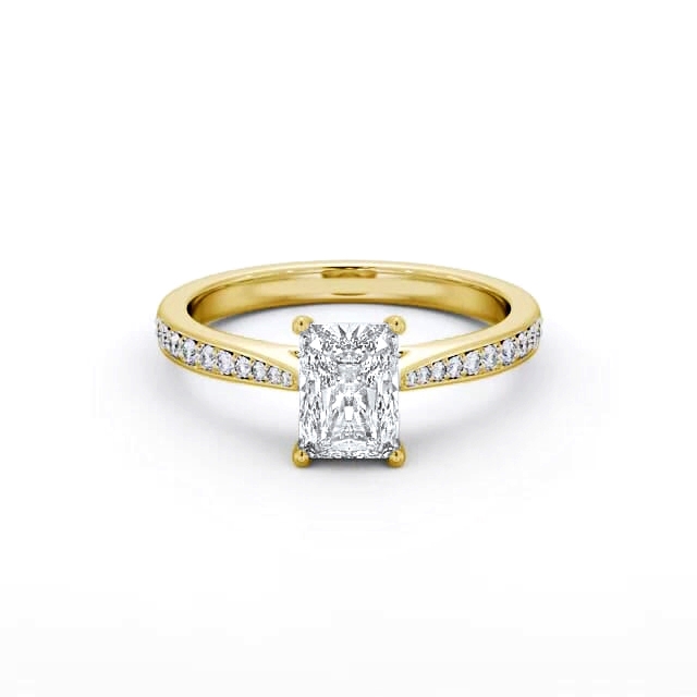 Radiant Diamond Engagement Ring 18K Yellow Gold Solitaire With Side Stones - Starla ENRA33S_YG_HAND