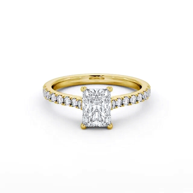 Radiant Diamond Engagement Ring 18K Yellow Gold Solitaire With Side Stones - Azula ENRA34S_YG_HAND