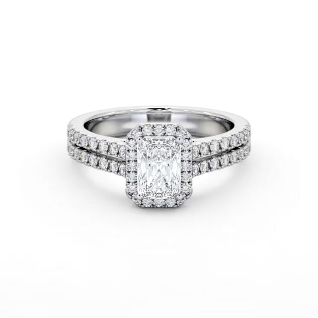 Halo Radiant Diamond Engagement Ring 18K White Gold - Kyra ENRA42_WG_HAND
