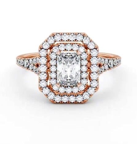 Double Halo Radiant Diamond Engagement Ring 18K Rose Gold ENRA43_RG_THUMB1