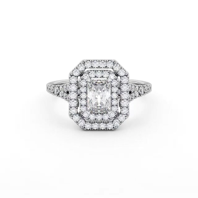 Halo Radiant Diamond Engagement Ring 18K White Gold - Sahari ENRA43_WG_HAND