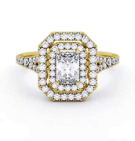 Double Halo Radiant Diamond Engagement Ring 18K Yellow Gold ENRA43_YG_THUMB1