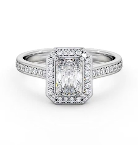 Radiant Diamond with A Channel Set Halo Engagement Ring 18K White Gold ENRA44_WG_THUMB1