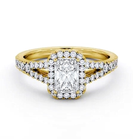 Halo Radiant Diamond Split Band Engagement Ring 18K Yellow Gold ENRA48_YG_THUMB1