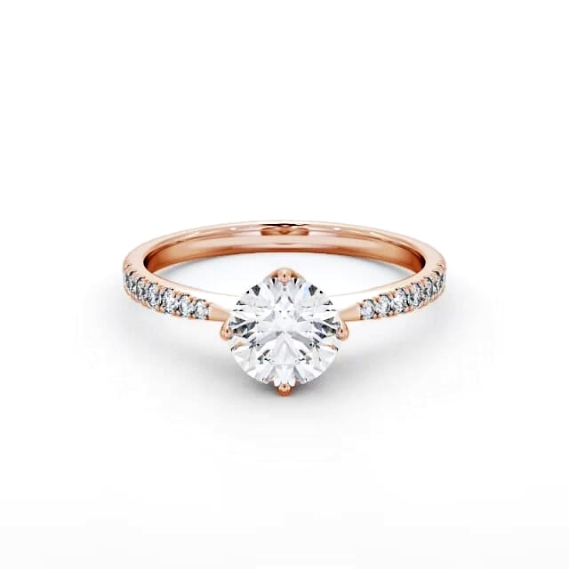 Round Diamond Engagement Ring 18K Rose Gold Solitaire With Side Stones - Kassie ENRD100S_RG_HAND
