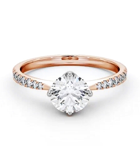 Round Diamond with leaf Shaped Prongs Ring 18K Rose and White Gold Solitaire ENRD100S_RWG_THUMB1