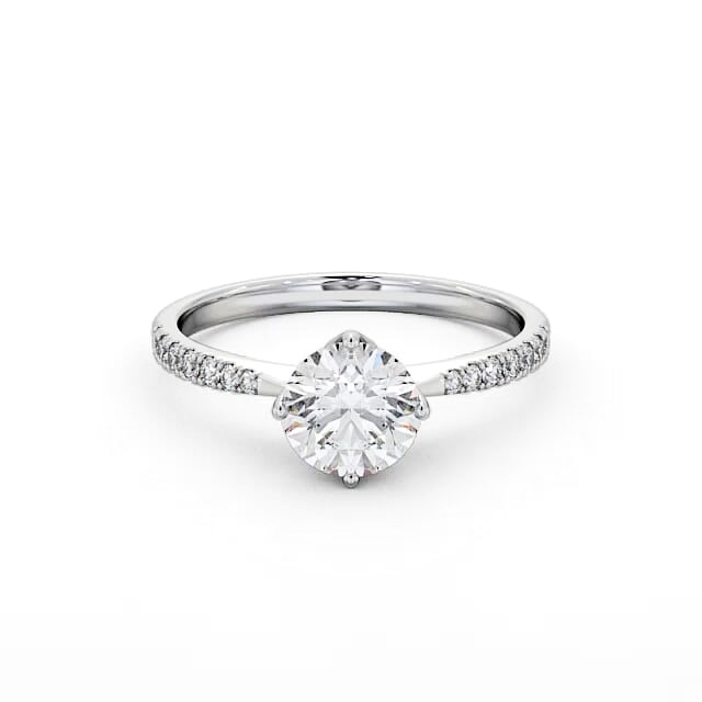 Round Diamond Engagement Ring 18K White Gold Solitaire With Side Stones - Kassie ENRD100S_WG_HAND