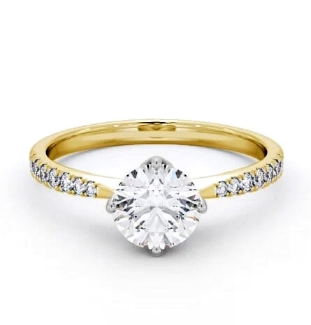 Round Diamond with leaf Shaped Prongs Ring 18K Yellow and White Gold Solitaire ENRD100S_YWG_THUMB1