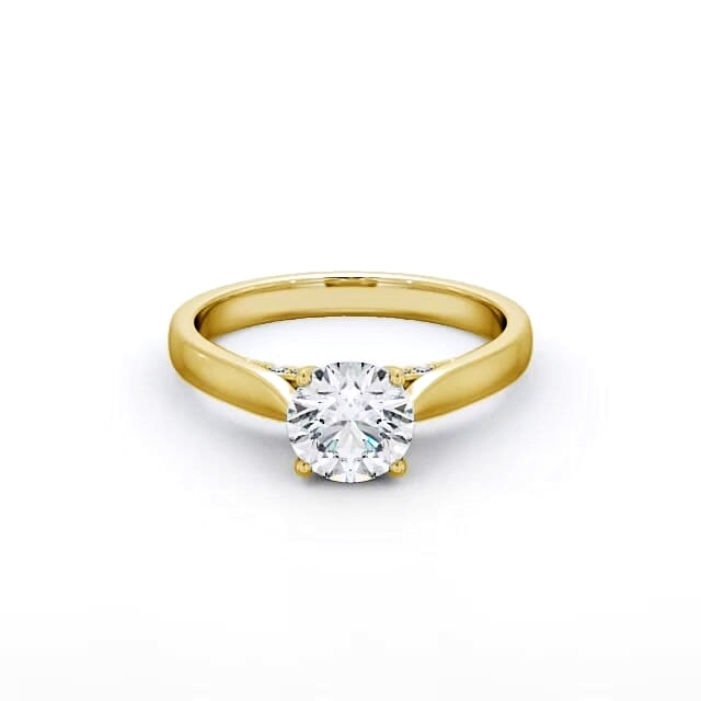 Round Diamond Engagement Ring 18K Yellow Gold Solitaire - Kasandra ENRD106_YG_HAND