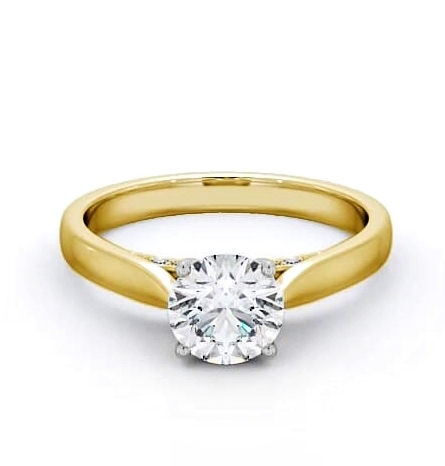 Round Diamond with Diamond Set Bridge Ring 18K Yellow and White Gold Solitaire ENRD106_YWG_THUMB1