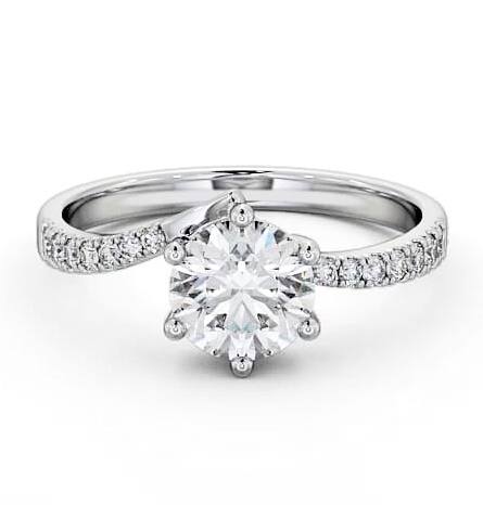 Round Diamond Low Setting Engagement Ring 18K White Gold Solitaire ENRD108S_WG_THUMB1
