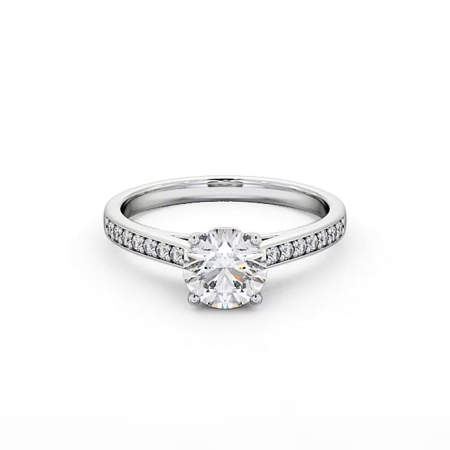 Round Diamond Engagement Ring Platinum Solitaire With Side Stones - Everett ENRD109S_WG_HAND