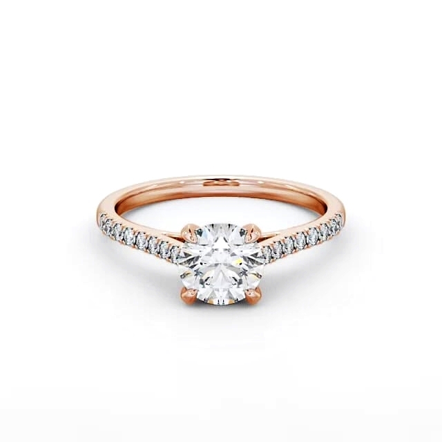 Round Diamond Engagement Ring 18K Rose Gold Solitaire With Side Stones - Arina ENRD113S_RG_HAND
