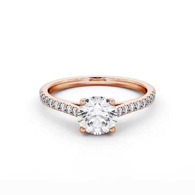 Round Diamond Engagement Ring 9K Rose Gold Solitaire With Side Stones - Dina ENRD118_RG_HAND
