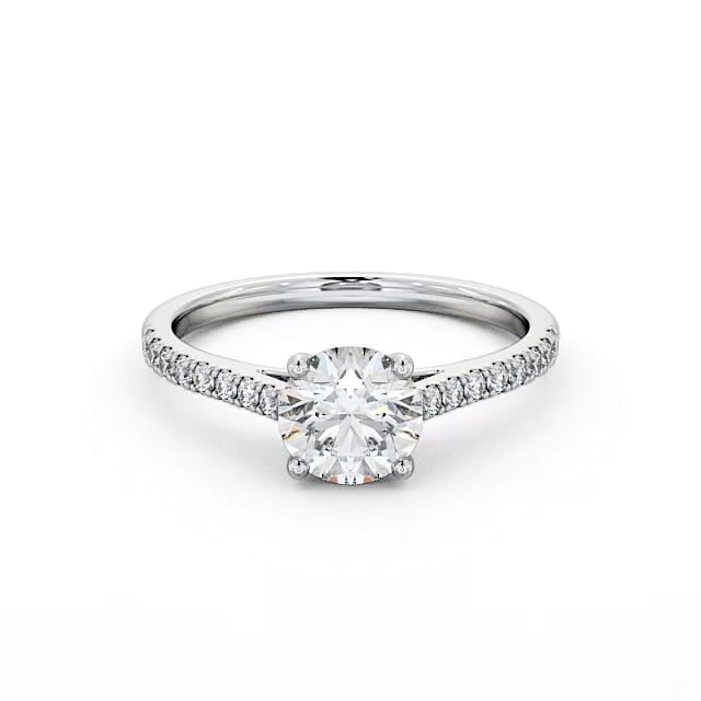 Round Diamond Engagement Ring Palladium Solitaire With Side Stones - Dina ENRD118_WG_HAND