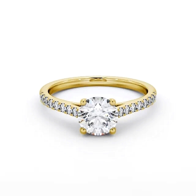 Round Diamond Engagement Ring 18K Yellow Gold Solitaire With Side Stones - Dina ENRD118_YG_HAND