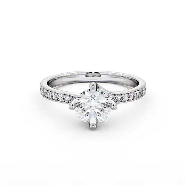 Round Diamond Engagement Ring 18K White Gold Solitaire With Side Stones - Lilya ENRD119_WG_HAND