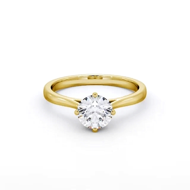 Round Diamond Engagement Ring 18K Yellow Gold Solitaire - Luiza ENRD122_YG_HAND