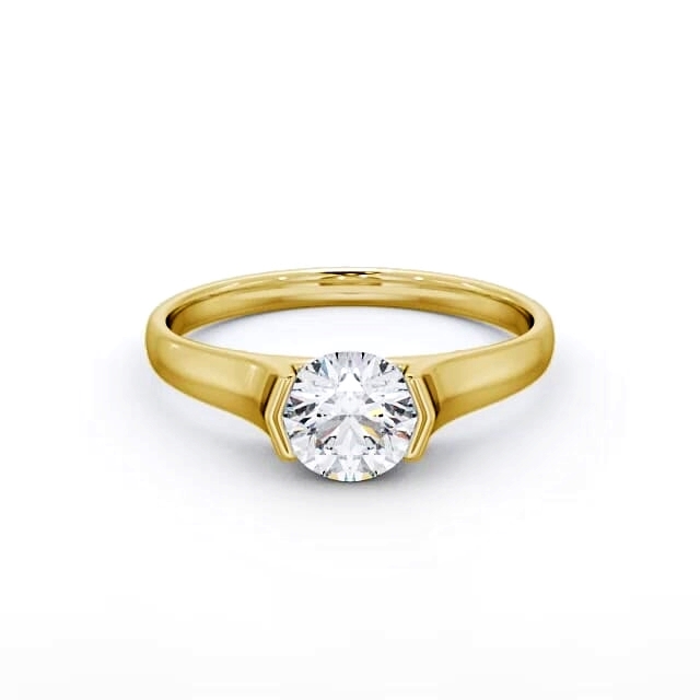 Round Diamond Engagement Ring 18K Yellow Gold Solitaire - Brinley ENRD126_YG_HAND