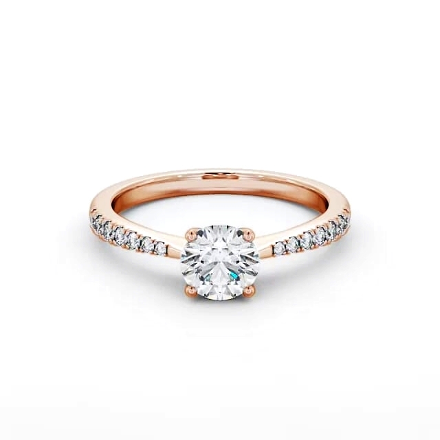 Round Diamond Engagement Ring 18K Rose Gold Solitaire With Side Stones - Neva ENRD129S_RG_HAND