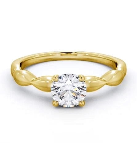 Round Diamond Rippled Band Engagement Ring 18K Yellow Gold Solitaire ENRD136_YG_THUMB1