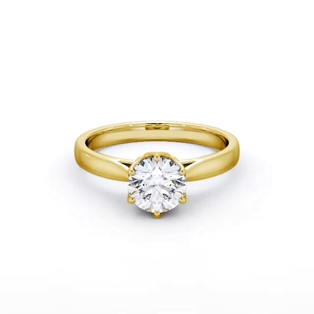 Round Diamond Engagement Ring 18K Yellow Gold Solitaire - Cornelia ENRD137_YG_HAND