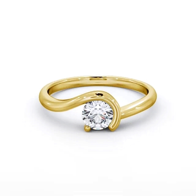 Round Diamond Engagement Ring 18K Yellow Gold Solitaire - Gloria ENRD139_YG_HAND