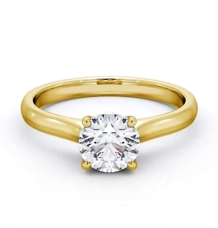 Round Diamond Subtle Style Engagement Ring 18K Yellow Gold Solitaire ENRD142_YG_THUMB1