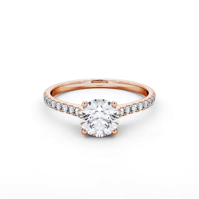 Round Diamond Engagement Ring 18K Rose Gold Solitaire With Side Stones - Denali ENRD142S_RG_HAND