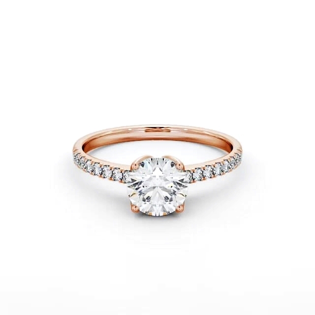 Round Diamond Engagement Ring 18K Rose Gold Solitaire With Side Stones - Taylin ENRD144S_RG_HAND