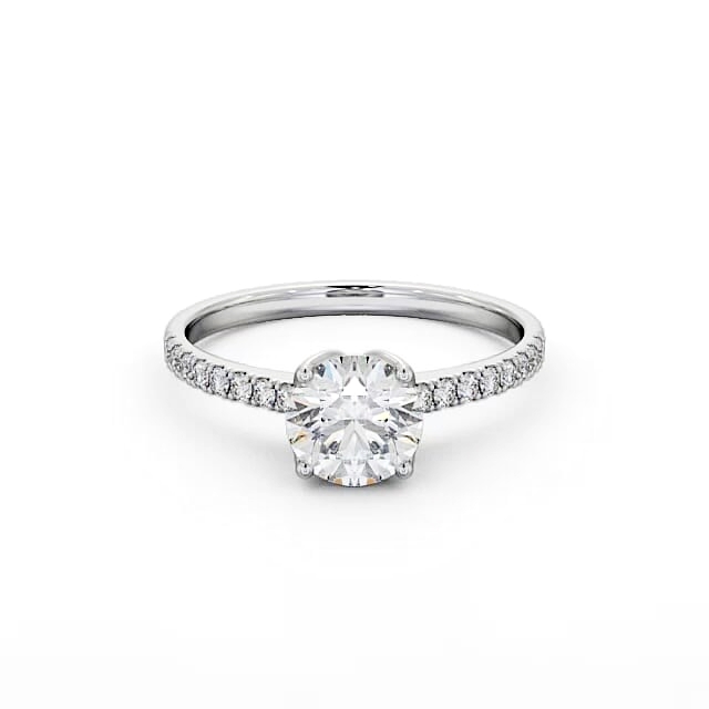 Round Diamond Engagement Ring Platinum Solitaire With Side Stones - Taylin ENRD144S_WG_HAND
