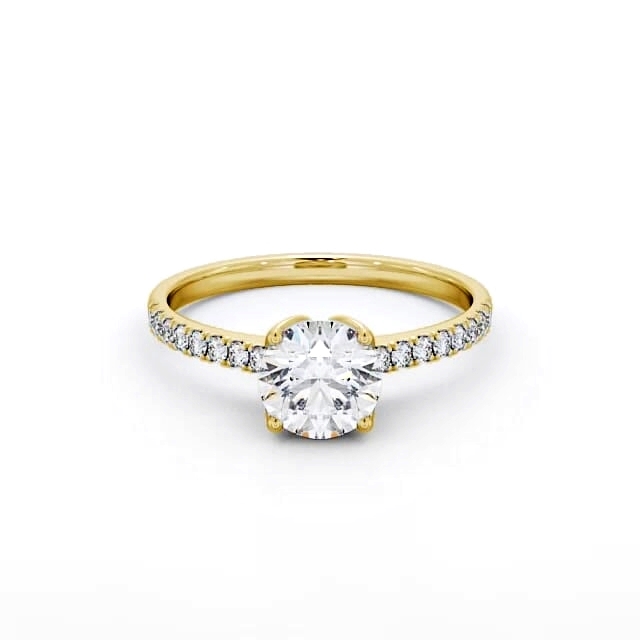 Round Diamond Engagement Ring 9K Yellow Gold Solitaire With Side Stones - Taylin ENRD144S_YG_HAND