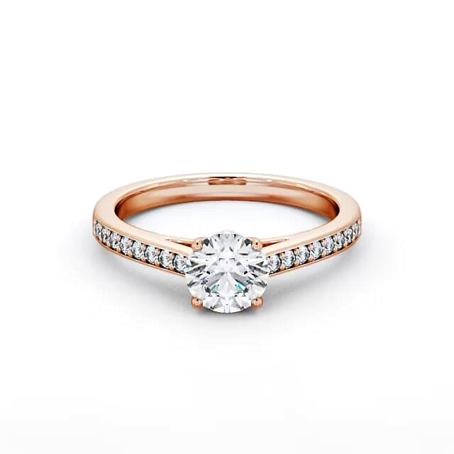 Round Diamond Engagement Ring 18K Rose Gold Solitaire With Side Stones - Tamya ENRD145S_RG_HAND
