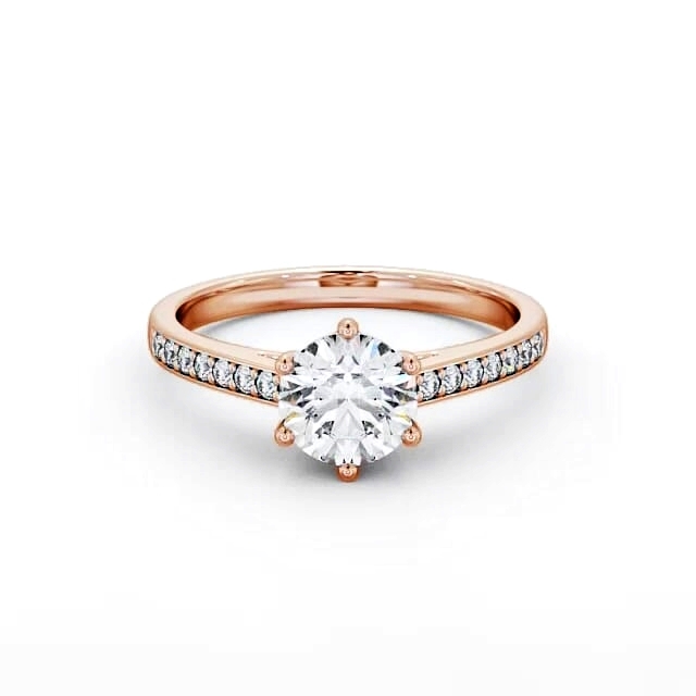 Round Diamond Engagement Ring 18K Rose Gold Solitaire With Side Stones - Laurie ENRD146S_RG_HAND