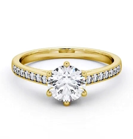 Round Diamond 6 Prong Engagement Ring 18K Yellow Gold Solitaire ENRD146S_YG_THUMB1