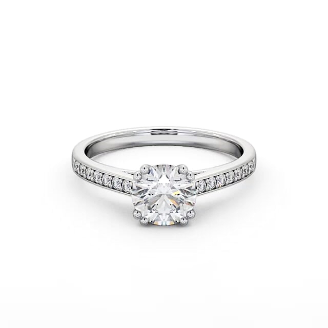 Round Diamond Engagement Ring 18K White Gold Solitaire With Side Stones - Ellison ENRD148S_WG_HAND